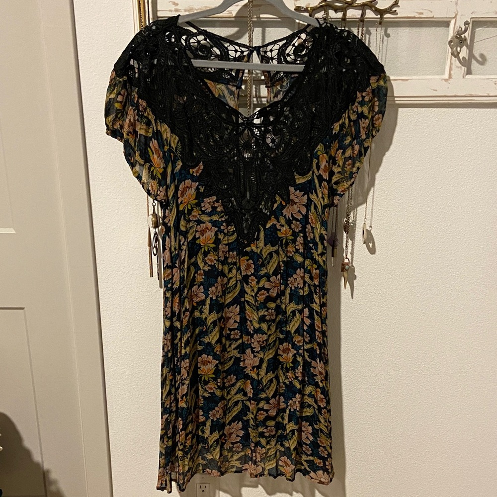 Free People Black Floral Midi Dress